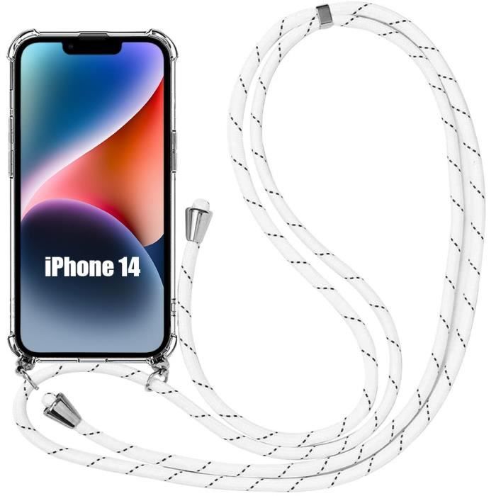 Coque de protection - pour iPhone 14 - Souple - Anti-rayure - Transparente - Cordon blanc