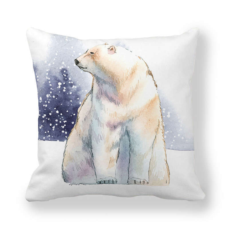 Icy And Snowy Animal Patterns Digital Printing Short Plush Pillow Covers For Car Sofa Office Cushion Cover Home Goods