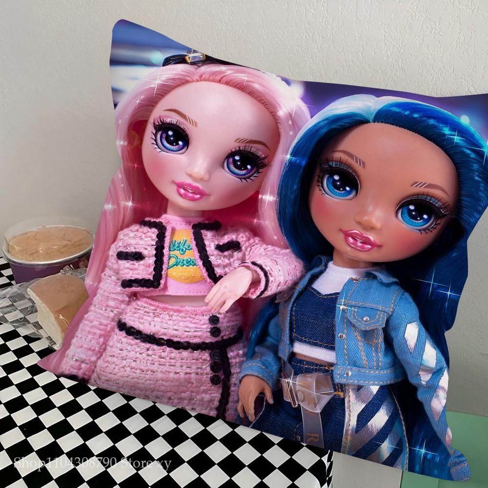 Anime Rainbow High Doll Pillow Case Fashion Square Pillowcase Bedroom Sofa Room Ins Decoration Leisure Cushion Cover 40x40