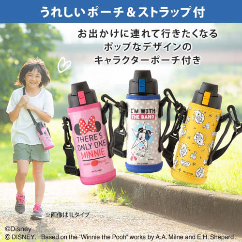 IRIS OHYAMA Kids' 600ml Water Bottle, Mickey Mouse (Blue), One-Touch Opening, Direct Drinking, Disney Design, Vacuum Insulation, Keeps Water Cold for