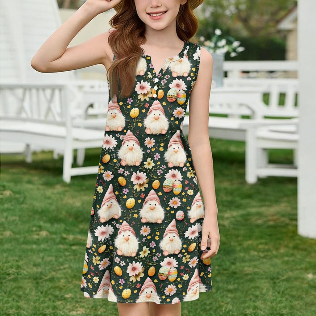 Girl Summer Dress Color & Print Sleeveless Dress With Pocket Casual Dress Sleeveless Party Dress