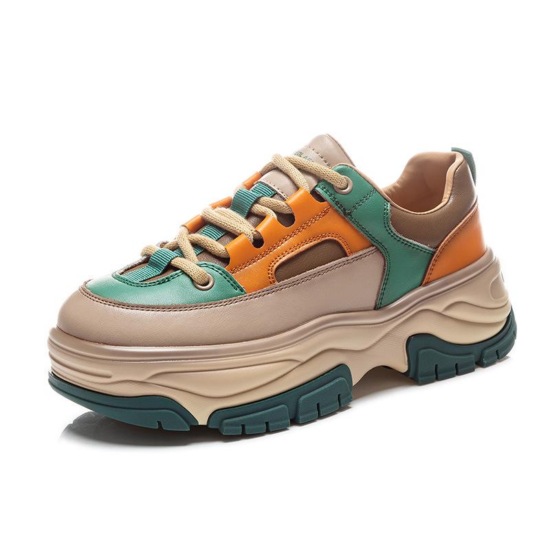 Suction film sole leather dad shoes for women 2025 spring new retro famous trendy shoes thick-soled versatile sports shoes for women