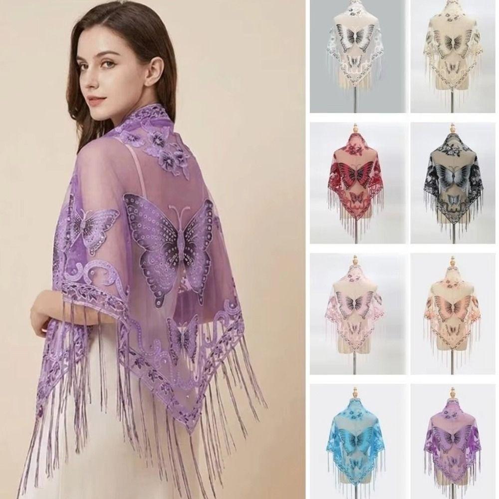 Floral Triangle Shawl Hollow Tassel Wrap New Lace Scarf Everyday Outfits
