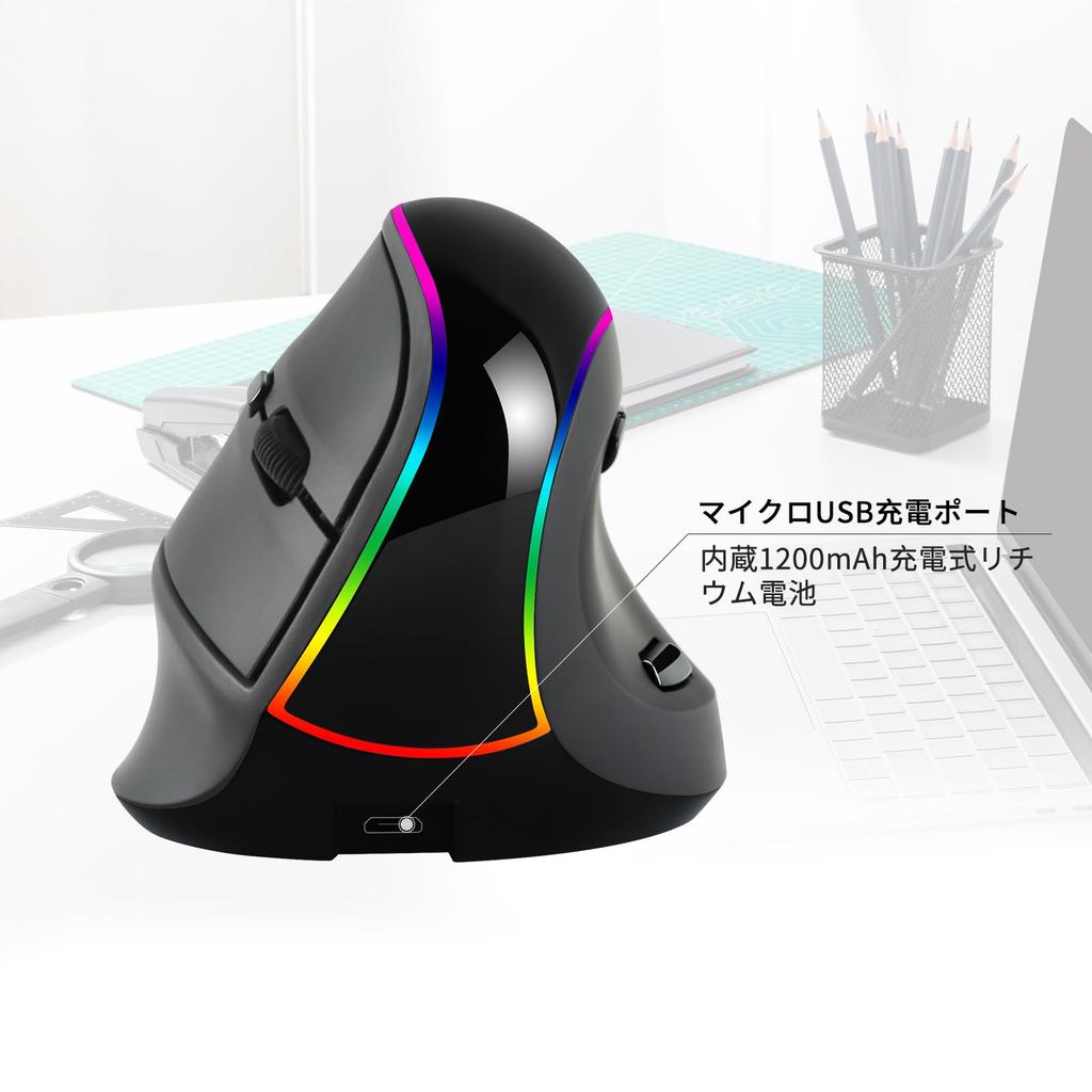 Vertical Mouse, Wireless, Ergonomic, 2.4Ghz USB Wireless Optical Gaming Mouse, Large, Large Size, High Sensitivity, Rechargeable, RGB Light, 7