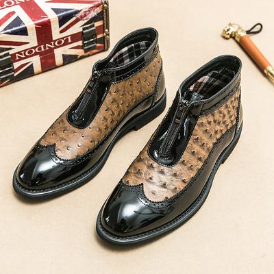 British Style Brogue Dress Boots Men Pointed Toe High Top Leather Shoes Man Fashion Design Zip Men's Ankle Boots Botas Masculino