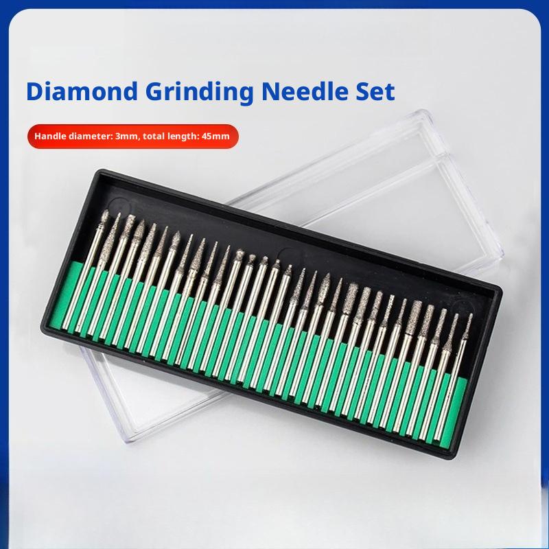 30pc Black Box Set 3mm Shank Diameter Electroplated Diamond Grinding Heads for Polishing