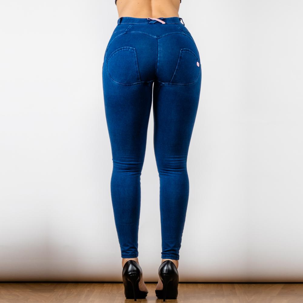 Shascullfites Melody Mid Rise Super Stretch Skinny Jeans Mom Jeans Dunkelblau Zum Anziehen Gerade Beine Po-Hebende Jeggings Damen