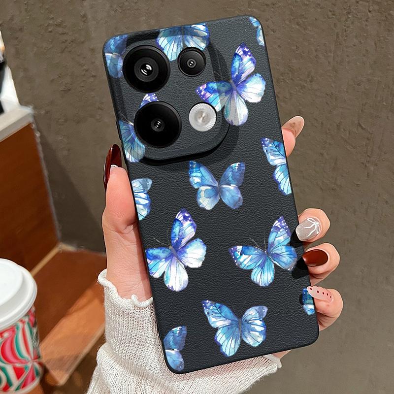 Color Butterfly Pattern Silicone Soft Case for Xiaomi 13t Poco X6 M6 Pro Redmi Note 14 13 12 11 10 Pro Shockproof Leather Texture Plain Color Cover