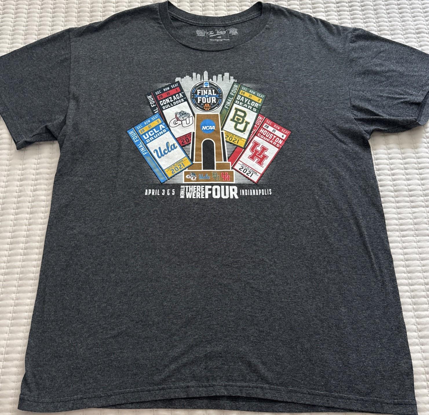 2021 NCAA Men s Final Four T-Shirt UCLA Houston Baylor Gonzaga Grey Size Large XXXXL