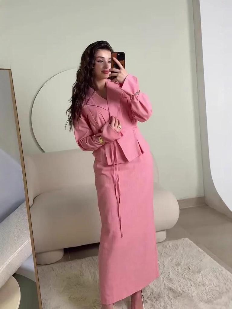 Elegant Long Sleeve Skirt Set: European & American Autumn Fashion 2025