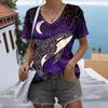 Fashion Women's Dolphin 3D Digital Printed Short Sleeved Top Summer V-neck Personalized T-shirt