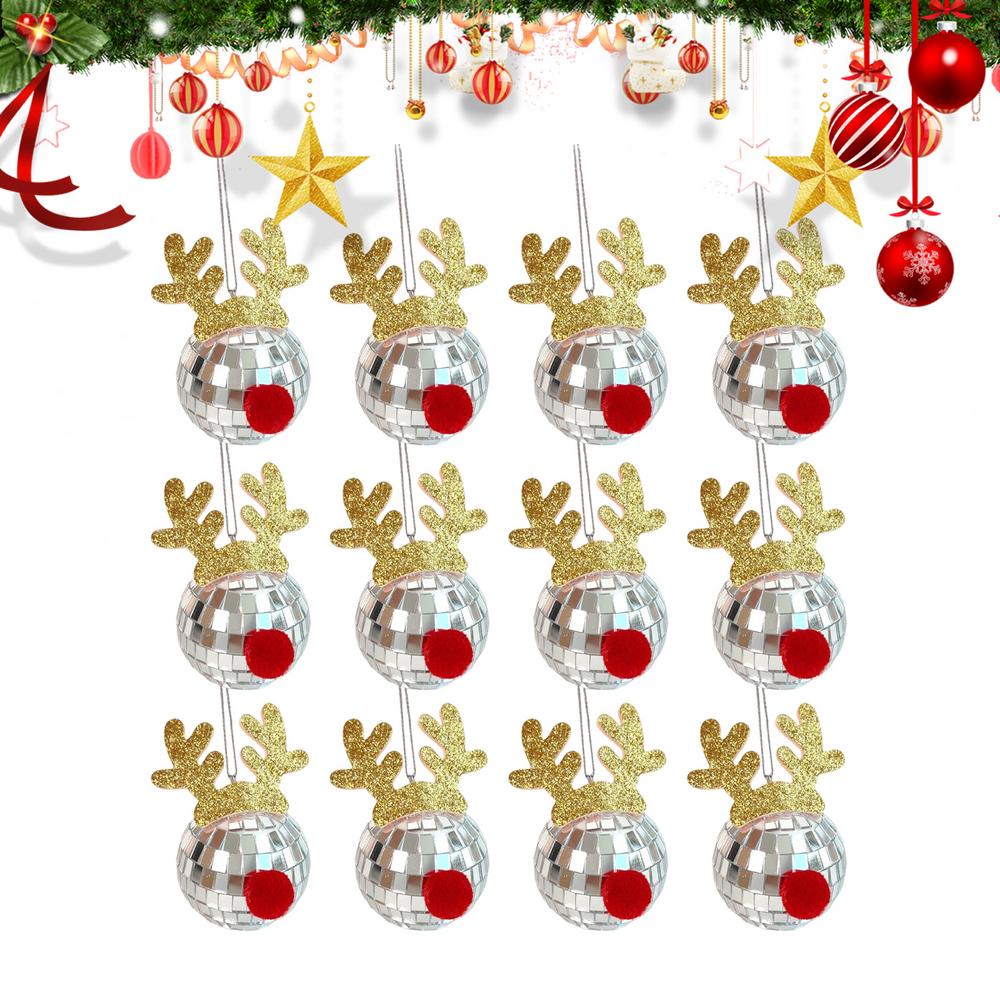 12pcs Deer Antler Disco Balls Disco Ball Party Decorations Disco Ball Pendant Accessories Suitable for Christmas Ball Decoration