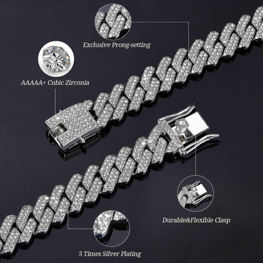 Cuban Links Chain For Men 13mm Necklace Gold Silver Plated Necklaces Chain Diamond