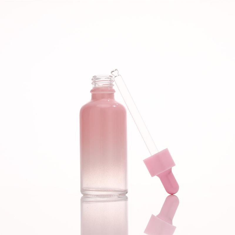 Gradient Glass Essential Oil and Skincare Bottle with Pink Rubber Dropper - 20ml & 50ml Sizes Available 5ml Gradient Pink Glass