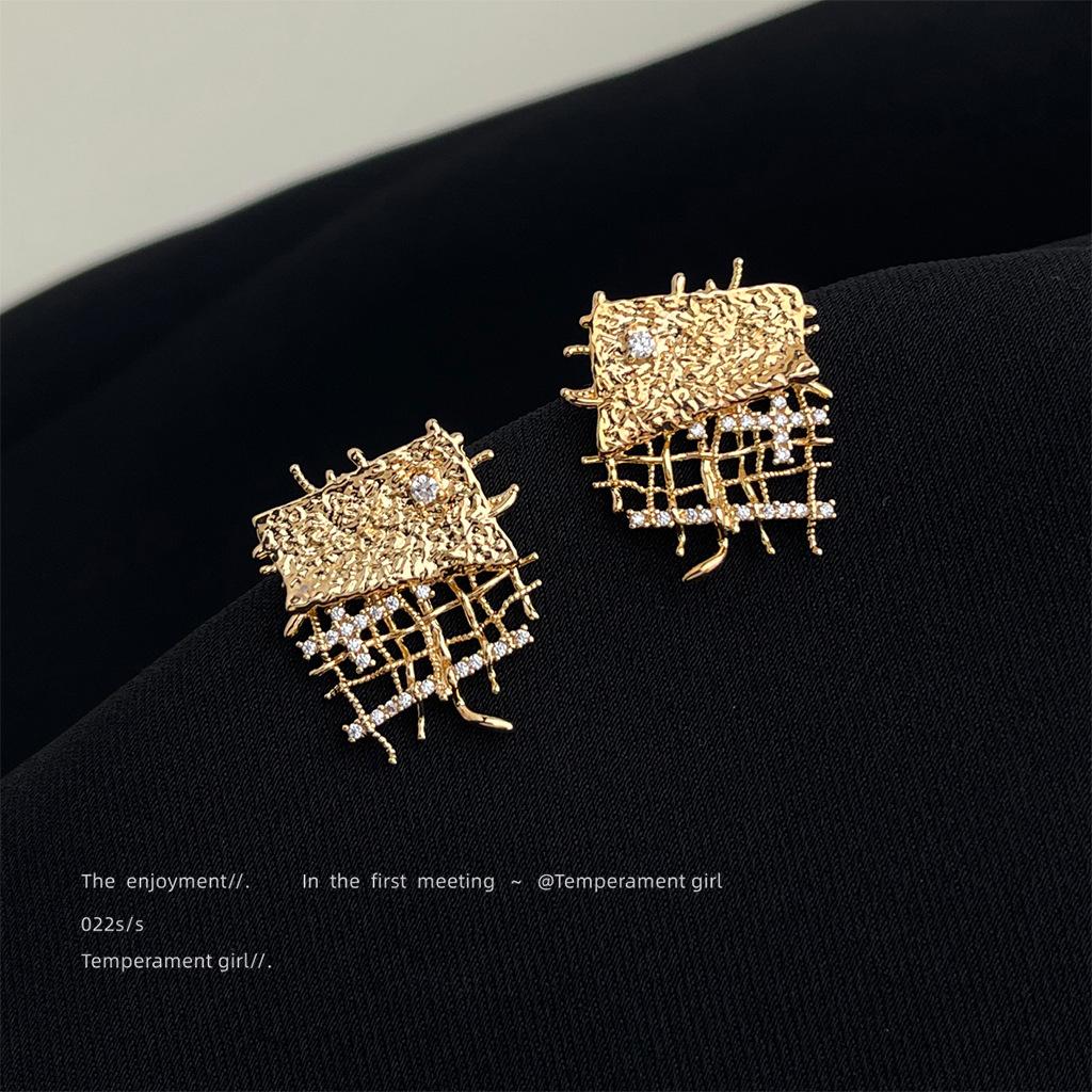

ins design micro-inlaid zircon color retention electroplating needle new creative earrings earrings