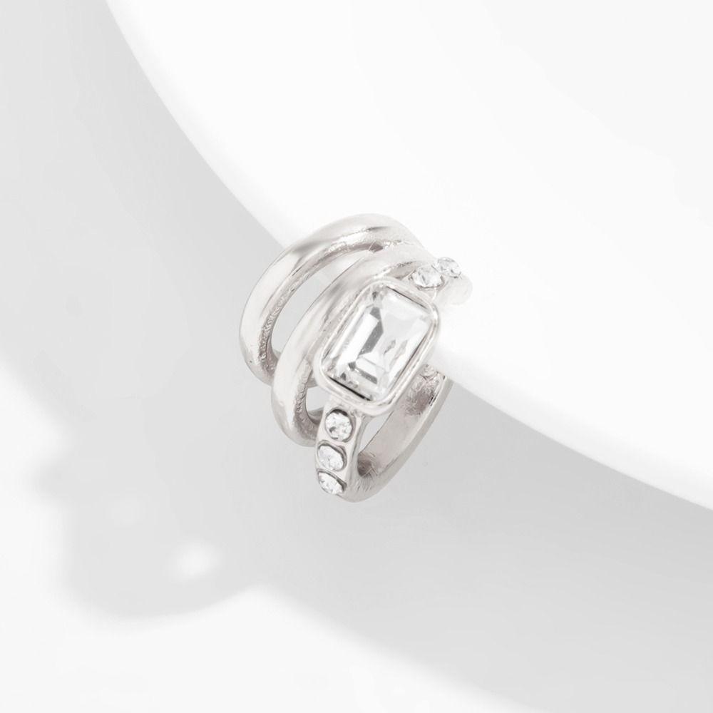 Multi-Layer Triple Ring Clip Golded Square Zircon Stud Earrings Cartilage Ear Cuffs