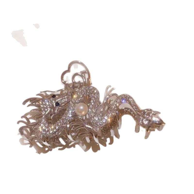 Year of the Dragon High-End Diamond-Studded Large Shark Hair Clip - New Chinese Style for Women.