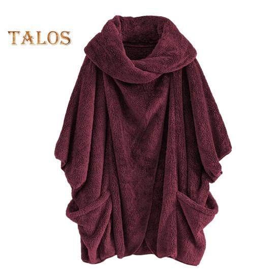 

Женская зимняя толстовка с карманами, двусторонняя, бархатная, мешковатая, нестандартная, с большим отложным воротником, однотонная, плотная, пижамная, верхняя часть, домашняя одежда XXL вино красного