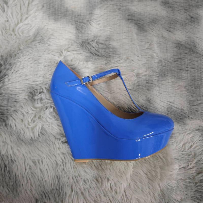 2025 New Autumn Winter Women Pumps 14cm Round Toes T-Strap Platform Wedge High Heels Gladiator Ladies Dress Party Wedding Shoes