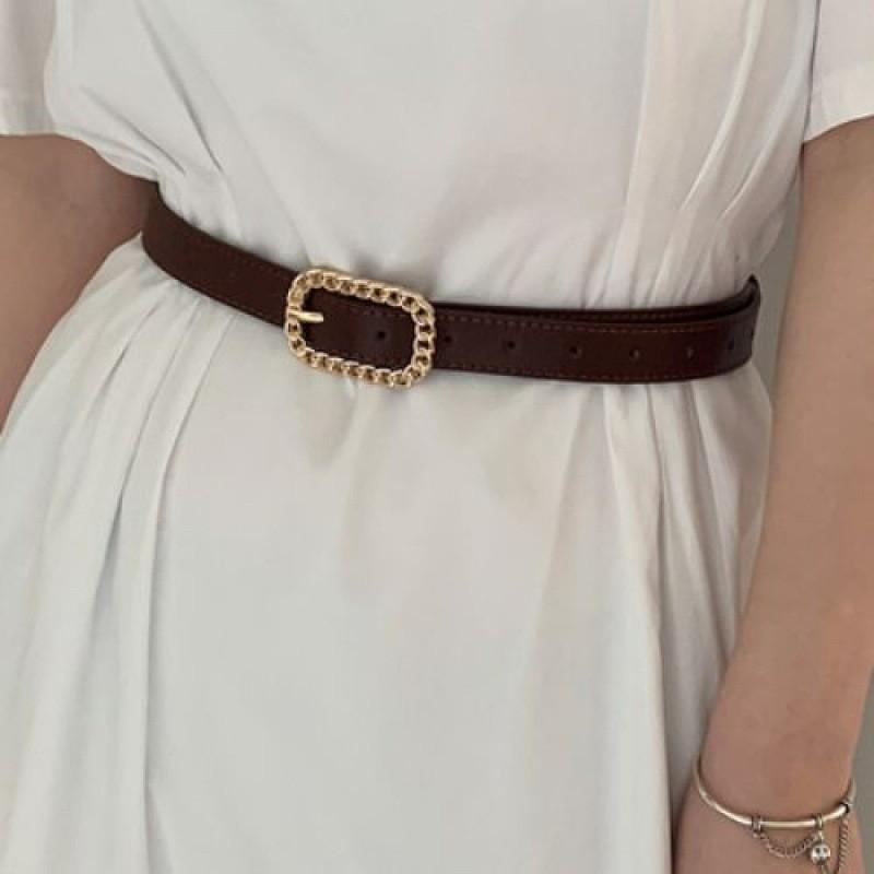 Chic Minimalist Ladies Pu Chain Rectangle Buckle Vintage Waist Belt For Dresses
