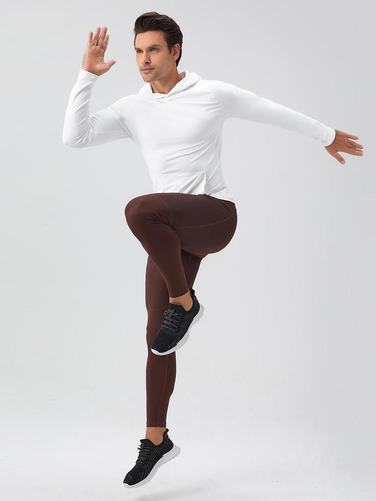 Men's Quick Dry Nylon Yoga Fitness Pants with Zipper Pockets, Bare Feel Tight Fit Sports Trousers 31343