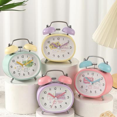 High-value Macaron Candy Color Cartoon Children's Ringing Alarm Clock Sweep Seconds Silent Night Light Clock Watch