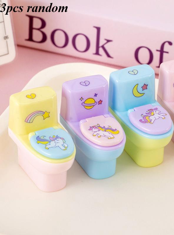 1pcs/3pcs Pencil Sharpener Creative Toilet Shape Cartoon Unicorn School Supplies Gift Accessories Back To School