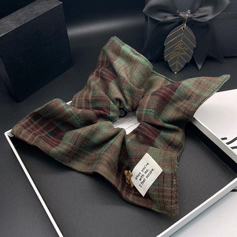 Korean Retro Plaid Scarf Scrunchie with Bow