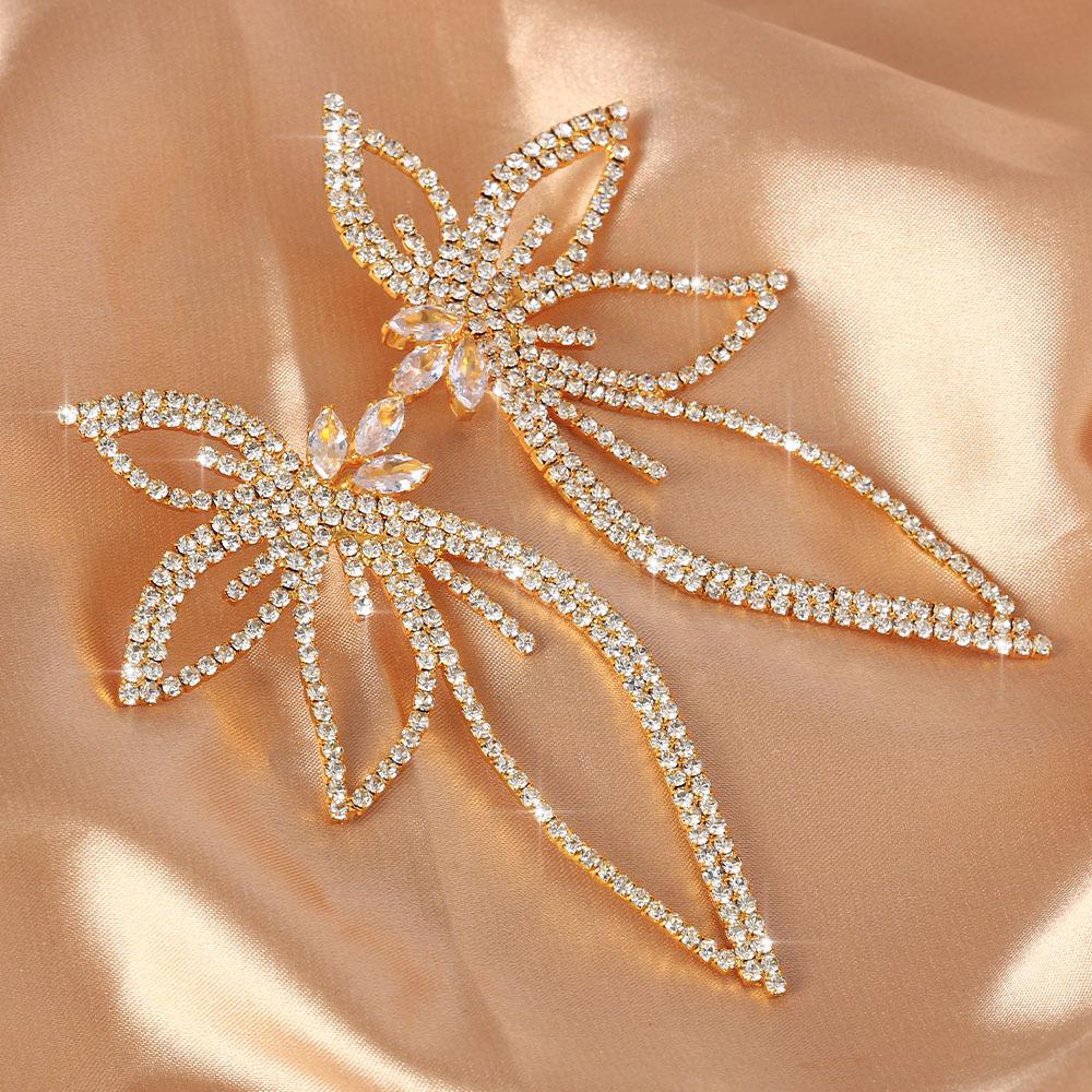 Stonefans Rhinestone Wing Shape Earrings for Women Personality Bride Party Zircon Crystal Flower Earring Wedding Jewelry