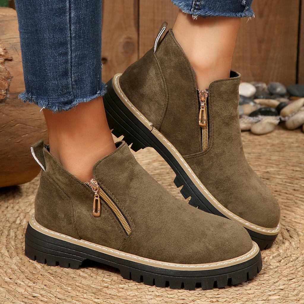 2025 rund tå dragkedja i sidan Martin-kängor korta stövlar tjock klack nya höst- och vinter stora storlekar utrikeshandel damkängor dam