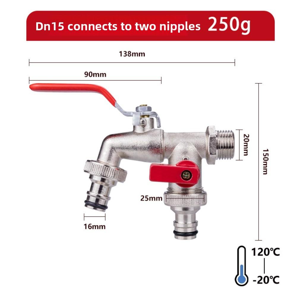 1/2'' 3/4'' Zinc Alloy Faucet Water Splitter Water Connection Adapter Outdoor Switch Garden Irrigation Pipe Connector Faucet