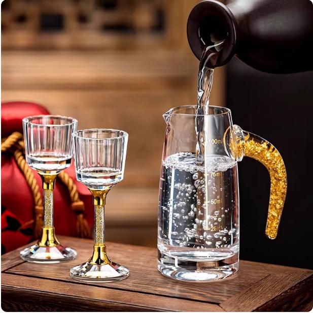 BR12ML Gold Leaf Wine Glass Luxurious Drinkware Crystal Golden Foil Shot Glass Whiskey Flagon Thick Bottom Spirits CupsEY