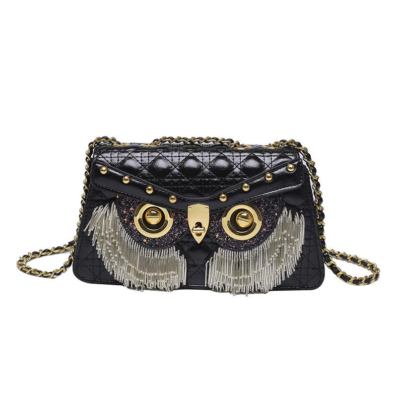 Smaak dames tas gepersonaliseerde diamant vierkante tas trend 2025 nieuwe mode uil schoudertas met franjes tas