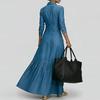 Women Vintage Denim Maxi Dress Long Sleeve Button Front Shirt Dress Casual Loose Fit Long Skirt with Pockets