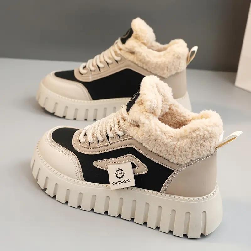Fashion Autumn Winter Women'S Plush Lined Thickened Warm Outdoor Sports Snow Boots Comfortable Thick Sole Cotton Shoes Sneakers Botines