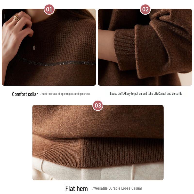 Jianhu Women's Semi-High Collar Warm Knit Sweater