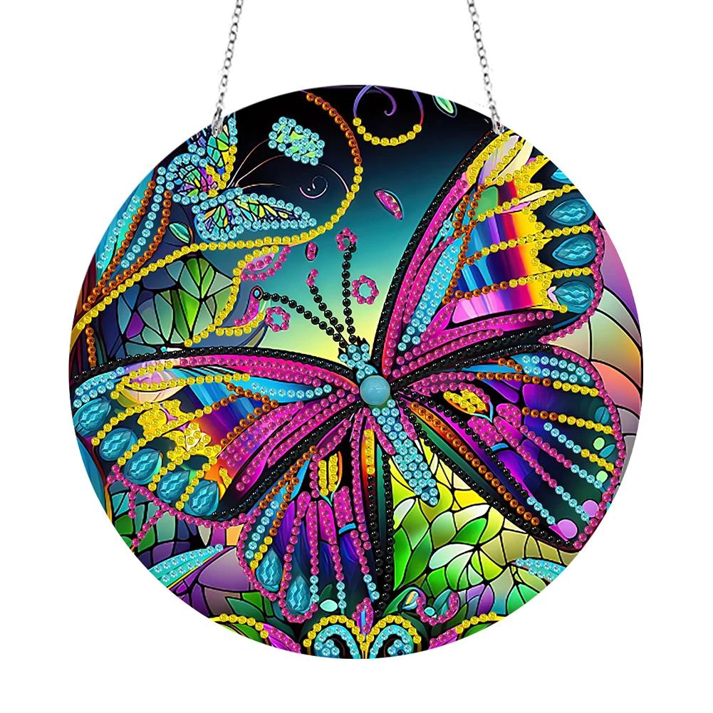 

DIY Crystal Diamond Pendant Paint by Number 5D Special Shaped Drill Pendant Hanging Ornament Round Arts Craft for Home Garden