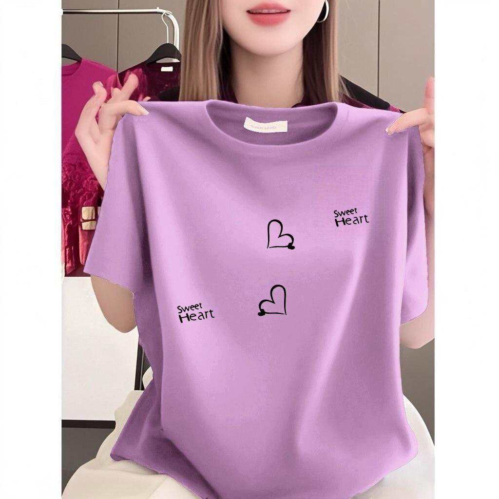 Elegantes Sommer-T-Shirt für Damen mit Herzmuster, lockere Passform, Kurzarm, Rundhalsausschnitt, Große Größen, Lässig Chic.