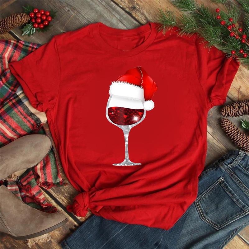Polyester  100% New Christmas Happy Christmas Tree Santa Claus Casual and Fashionable Round-neck Short-sleeved Women's Base Tops