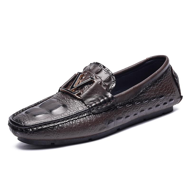 First layer cowhide crocodile pattern beanie shoes large size lazy driving shoes British casual shoes genuine leather cowhide men's shoes