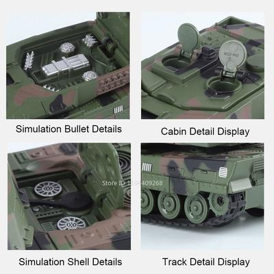 1:32 Leopard2 T-90 M4 Main Battle Tank Tiger Heavy Tanks Model Toy Car Sound Light Spray Military Vehicle Models for Boys Kids