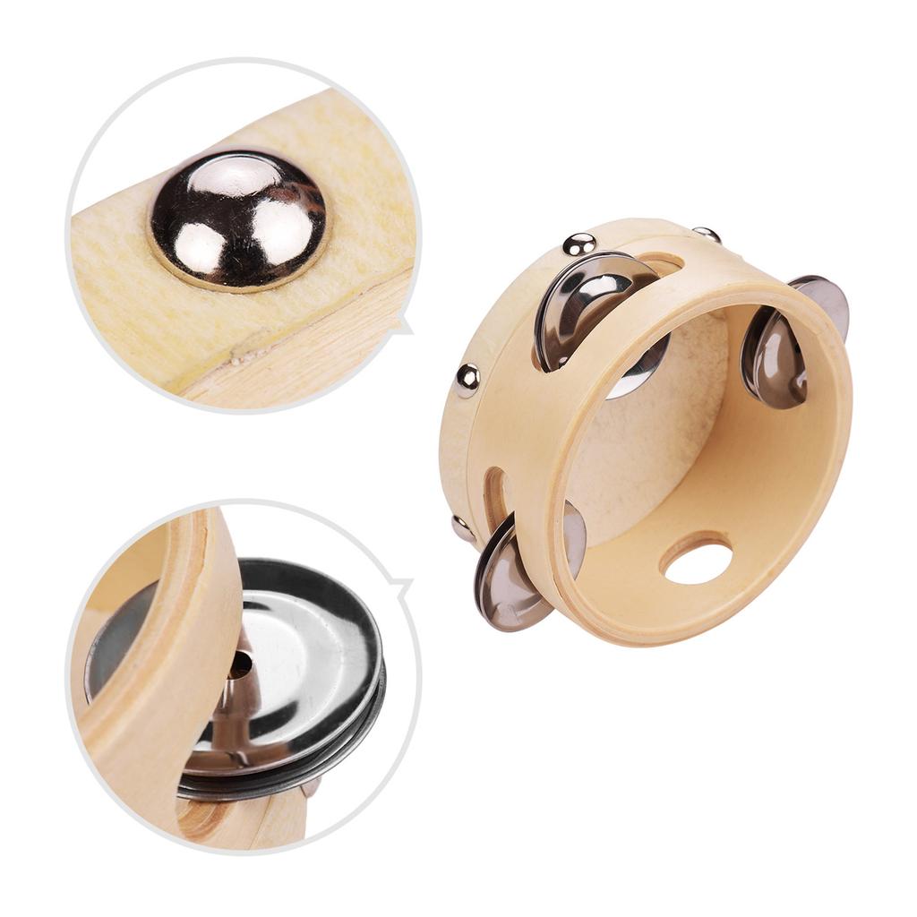 8 Inch Hand Tambourine with Metal Single Row Jingles Sheepskin Drum Skin Wooden Tambourines Entertainment Musical