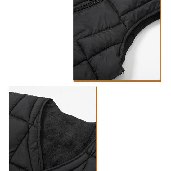 Men Waistcoat V-Neck Sleeveless Single Breasted Quilted Vest Coat with Zipper Pockets Solid Color Plush Lining Thickened Thermal Vest Jacket