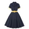 Damen 50er-Jahre-Retro-Swing-Kariertes Kleid mit Gürtel, Reverskragen, kurzen Ärmeln, Midi-Kleider für Brautjungfer, Party, Abend, Cocktail, Promi-Anlass, Outfit