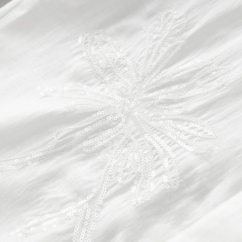 Elegant Women's Tencel Cotton Sequin Embroidery Long Sleeve Shirt with Lapel Design - Spring Collection