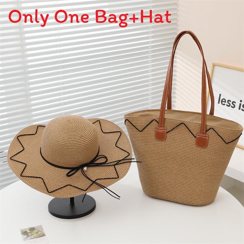 Straw Hat And Bag Set With Sun Protection For Outdoor Travel Casual Summer Adults