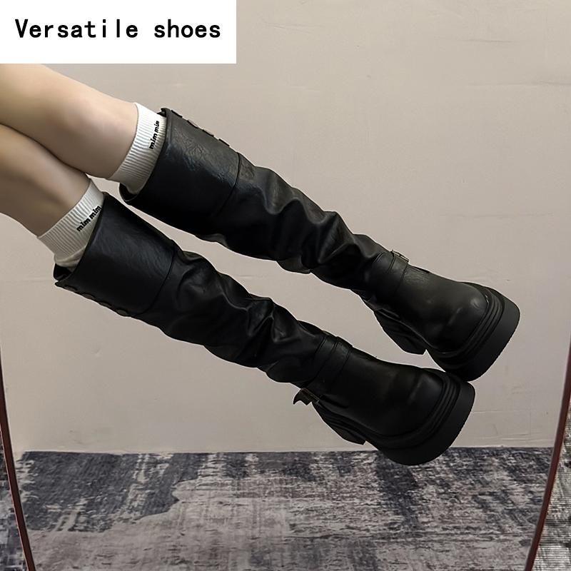 Thick Heel Women Knee High Boots Fashion Slip On Shoes Autumn Winter Laides Concise Knight Long Botas De Mujer
