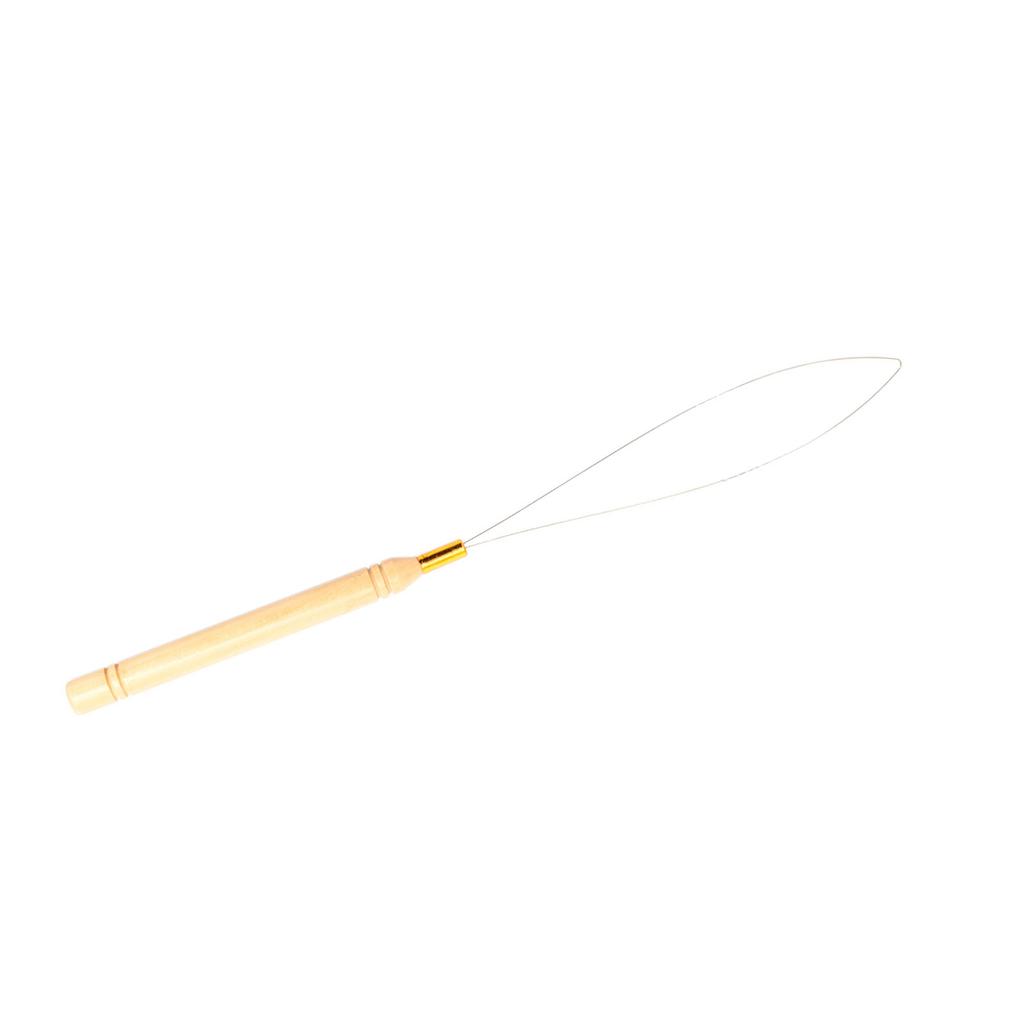 Hair Extension Loop Needle Prevent Slip Wooden Handle Lightweight Loop Threader Pulling Hook Tool for Beads Tubes