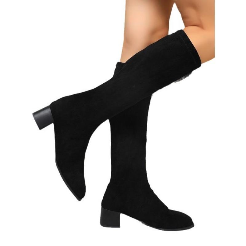Autumn and Winter New Large Size Women's Boots Round Head Suede Fashion Thick Heel Boots High Boots