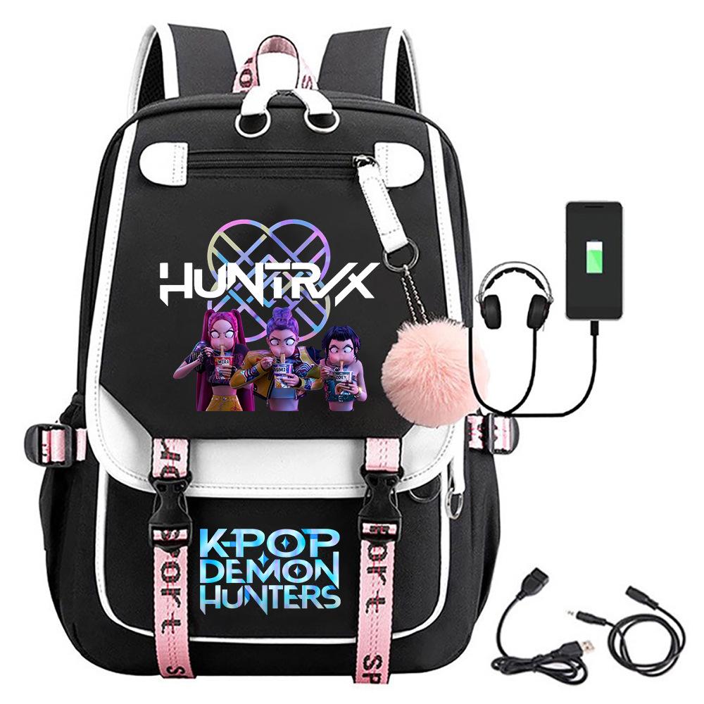 K-pop Demon Hunter Girl Group Backpack with Pompom - School and Campus Edition